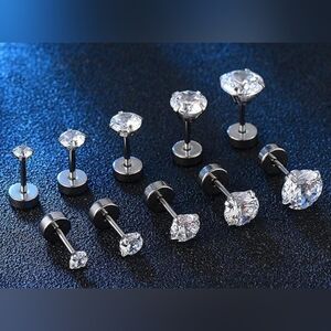 Elegant Silver Stud Earrings Set Of 6 Pairs. J238